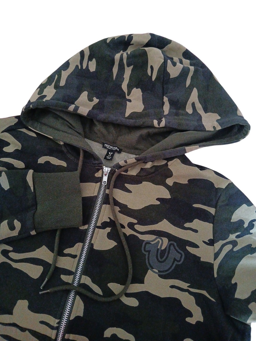 True Religion Camo Full-Zip Sweater Hooded Jacket Ladies Large